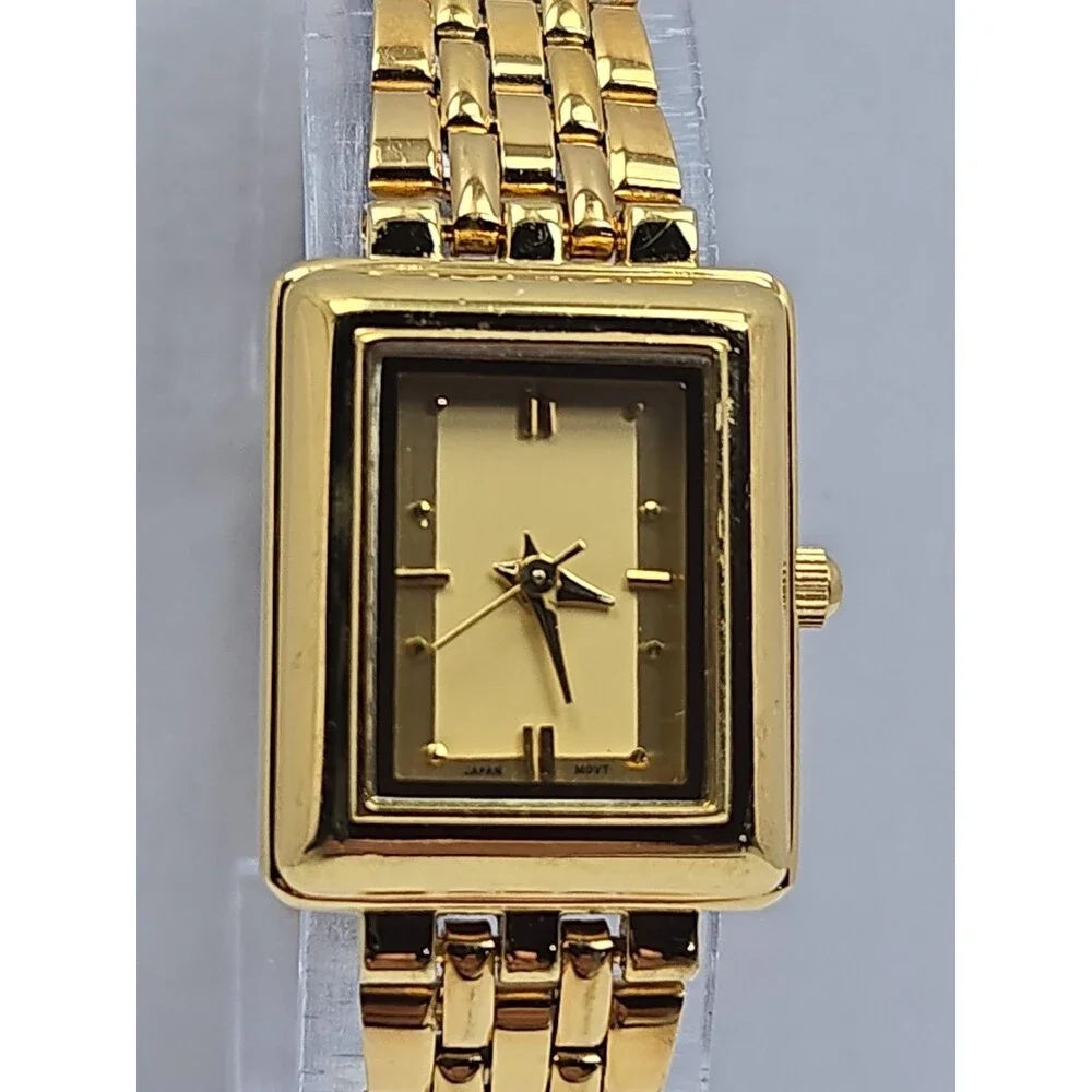 Womens Vintage Avon Gold Tone Rectangle Dress Bracelet Quartz Watch New Battery